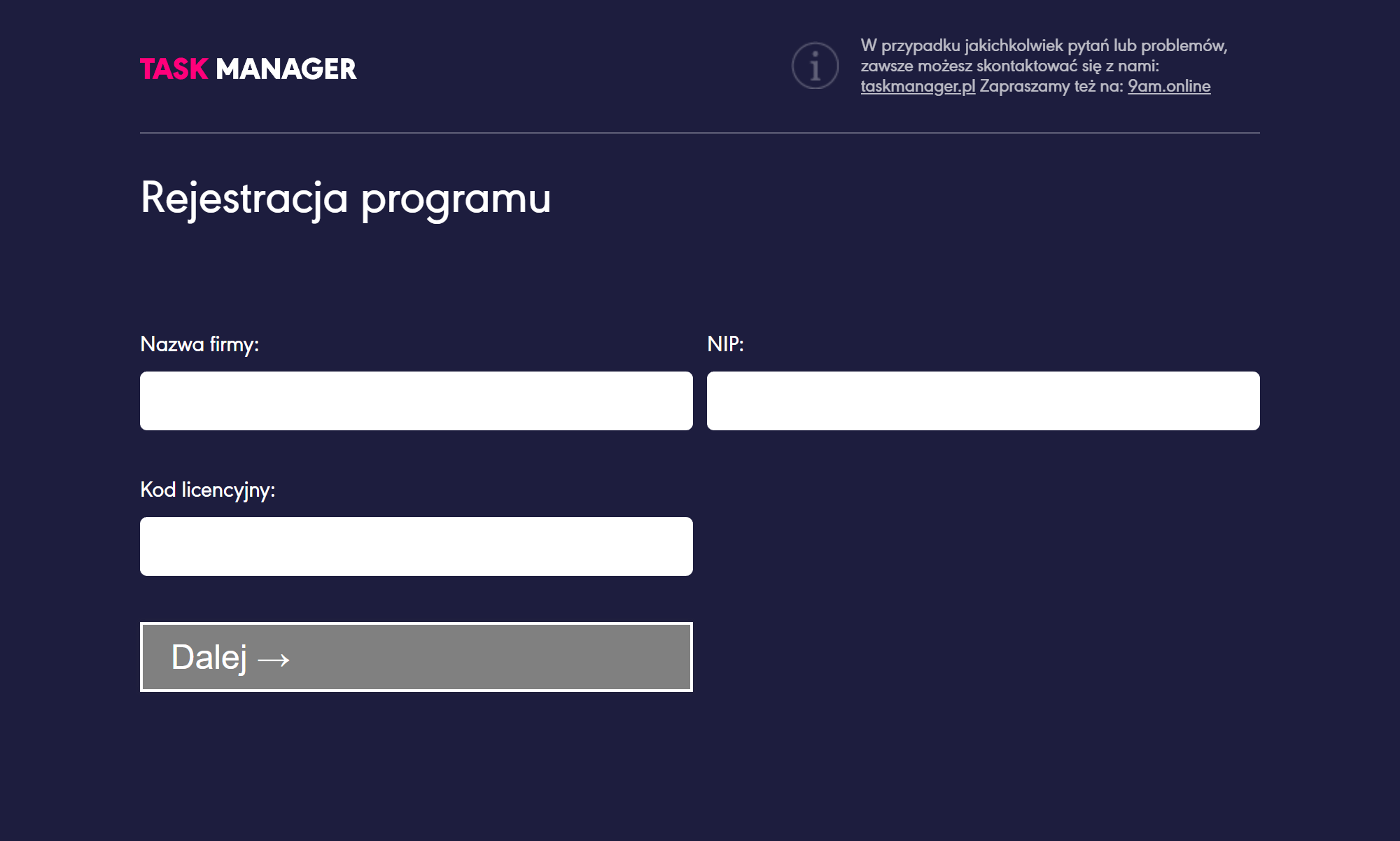 Rejestracja programu